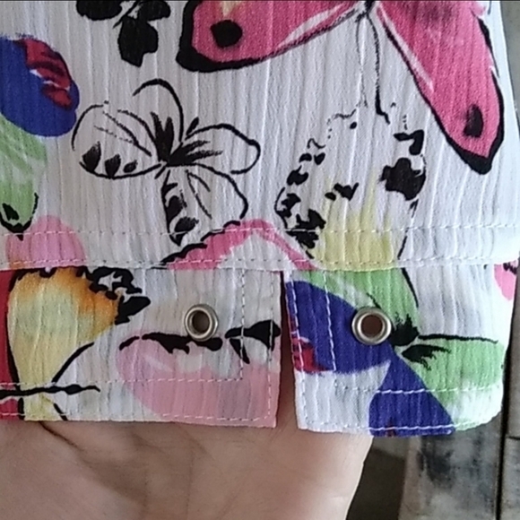 90's Alia Vintage Butterfly Blouse Sheer Short Sleeve Colorful Bold - Picture 6 of 7